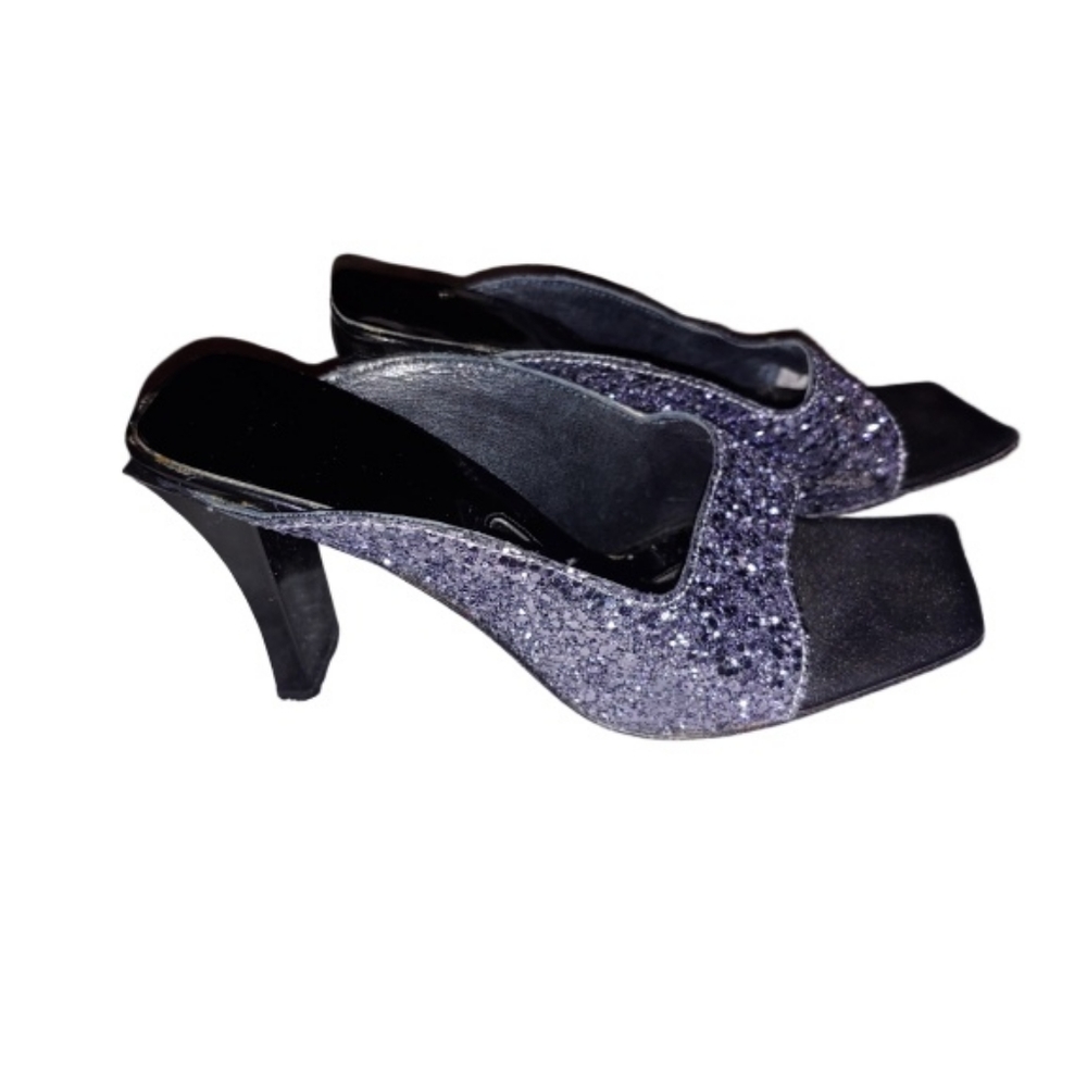 BCBG Max Azria open toed mule glitter heels